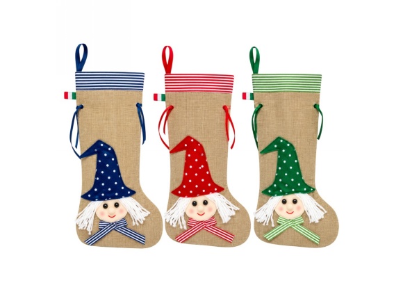 Calza Befana con Cappello Juta 26 cm - Confezione da 3 pezzi